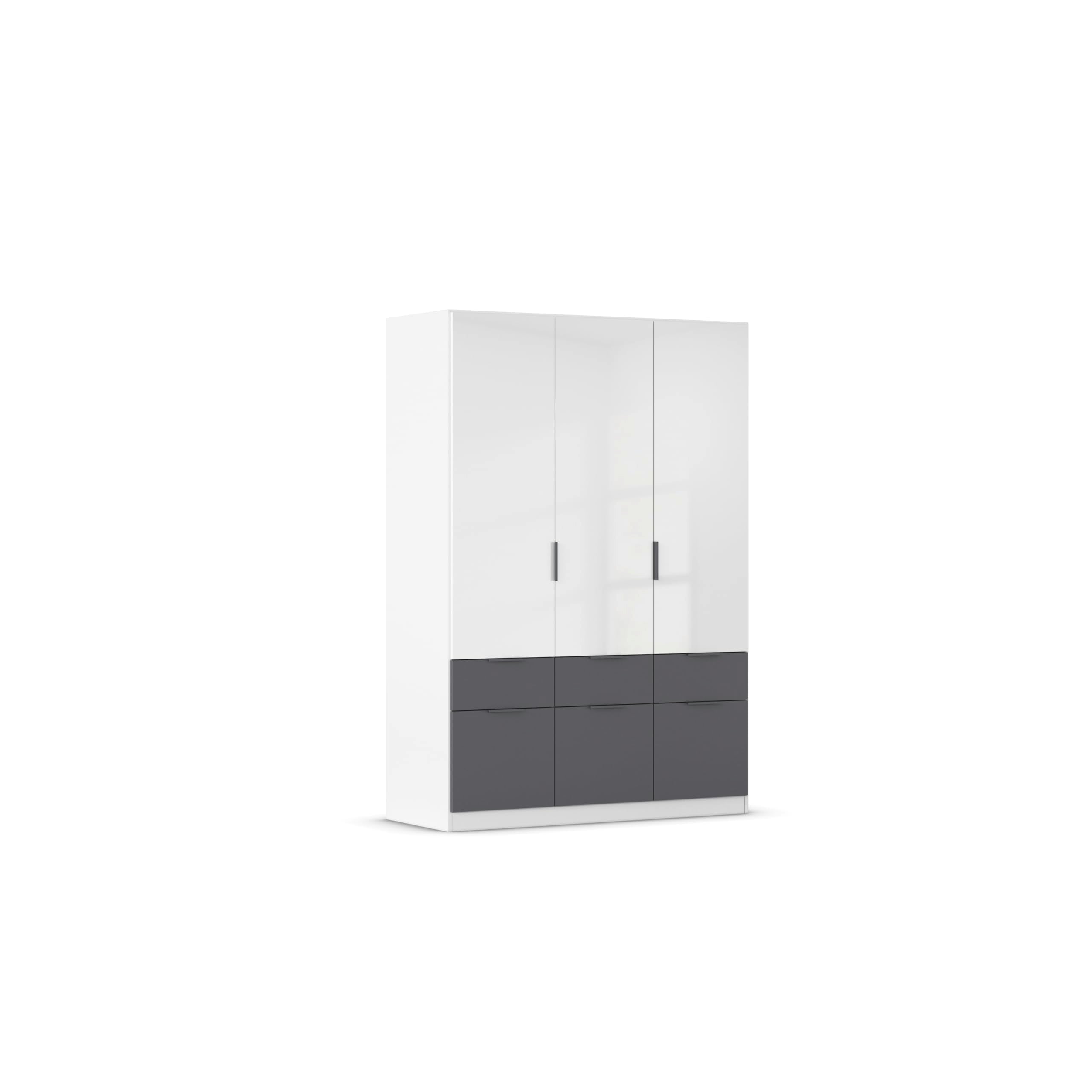 Rauch Möbel Celle, Kleiderschrank für Schlafzimmer, Kinderzimmer, Babyzimmer, Garderobe, Flur, 3-türig, 6 Schubladen, Farbe Hochglanz Weiß/Weiß, Breite 136 cm