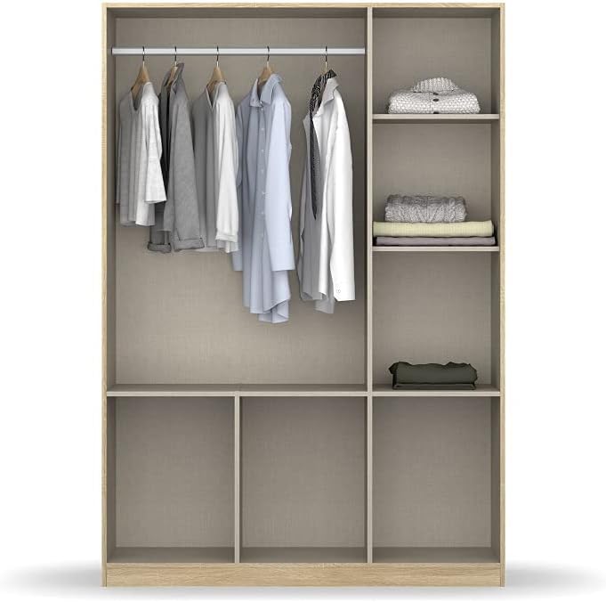 Rauch Möbel Celle, Kleiderschrank für Schlafzimmer, Kinderzimmer, Babyzimmer, Garderobe, Flur, 3-türig, 6 Schubladen, Farbe Hochglanz Weiß/Weiß, Breite 136 cm