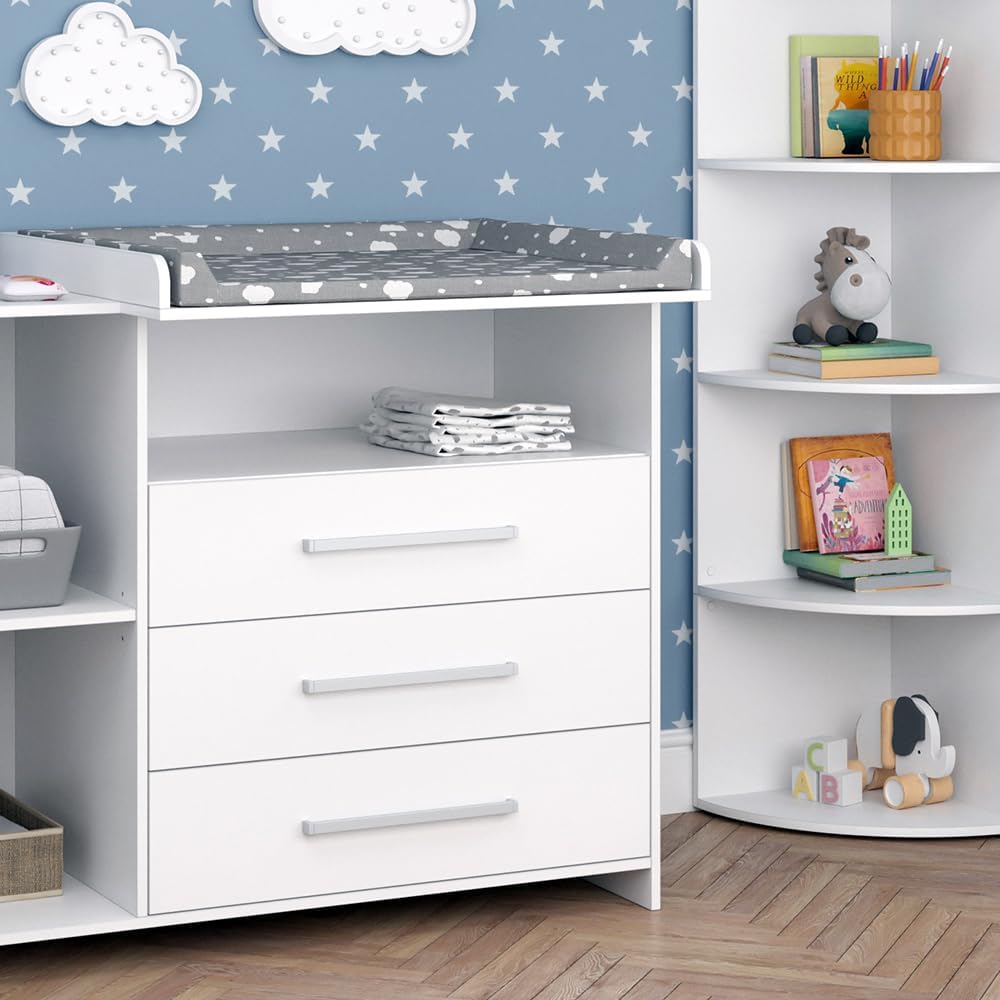 Vicco Kinderzimmer-Set Oskar, Weiß, 2 Teile, mit Wickelkommode und Spielzeugregal, umbaubar zur normalen Kommode nach Entfernen des Wickelaufsatzes