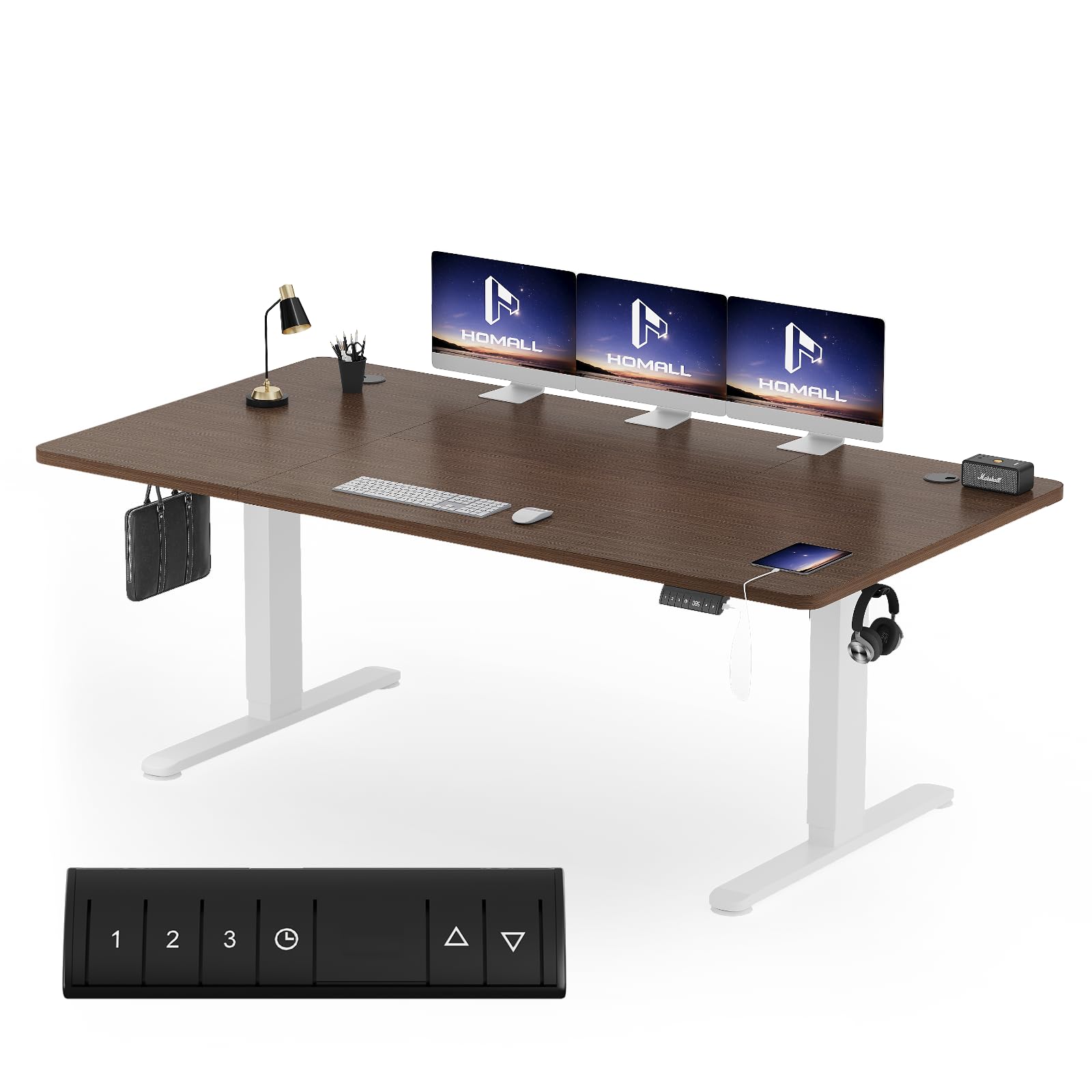 Homall Höhenverstellbarer Schreibtisch 200x80cm mit USB-A Ladeanschluss, Elektrischer Schreibtisch mit Kabel Management Tray, Standing Desk mit 3 Memory Funktion, Computertisch Weiß