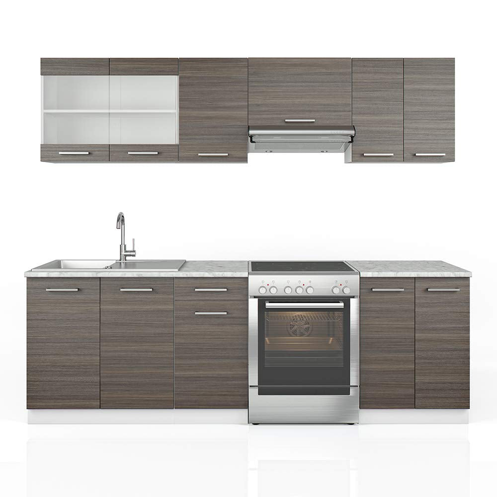 Vicco Küchenzeile Raul, Goldkraft Eiche/Anthrazit, 240 cm, AP Schwarz Gemustert, mit modularen Elementen flexibel kombinierbar