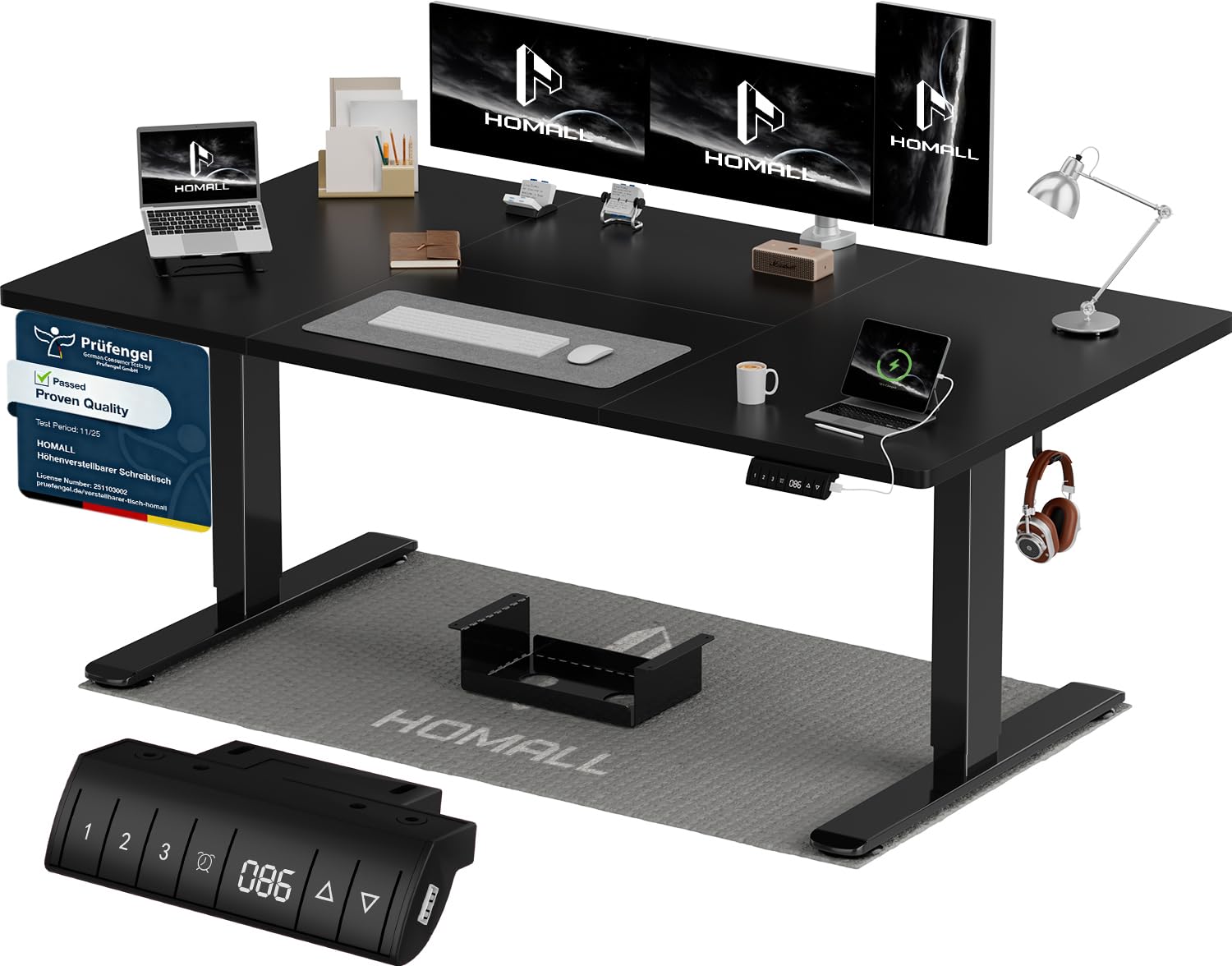 Homall Höhenverstellbarer Schreibtisch 200x80cm mit USB-A Ladeanschluss, Elektrischer Schreibtisch mit Kabel Management Tray, Standing Desk mit 3 Memory Funktion, Computertisch Weiß