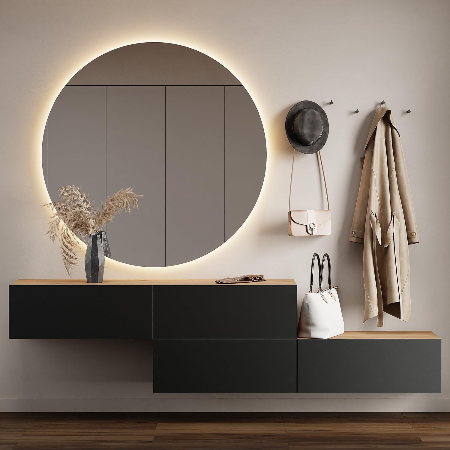 Planetmöbel Flur Möbel Garderobe Hängeschrank 2X 140 cm Gold Eiche - Anthrazit, Kompaktgarderobe mit Klappe als Stauraum, Wandgarderobe hängend oder stehend, 37,8T x 140B x 32,5H cm