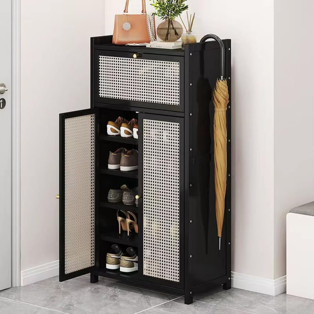 Generisch Schuhschrank Holz mit Korbgeflecht-Türen, Moderner Bambus Schuhschränke, Schuhregal mit Stauraum, Shoes Cabinet für Flur, Wohnzimmer, Schlafzimmer,H