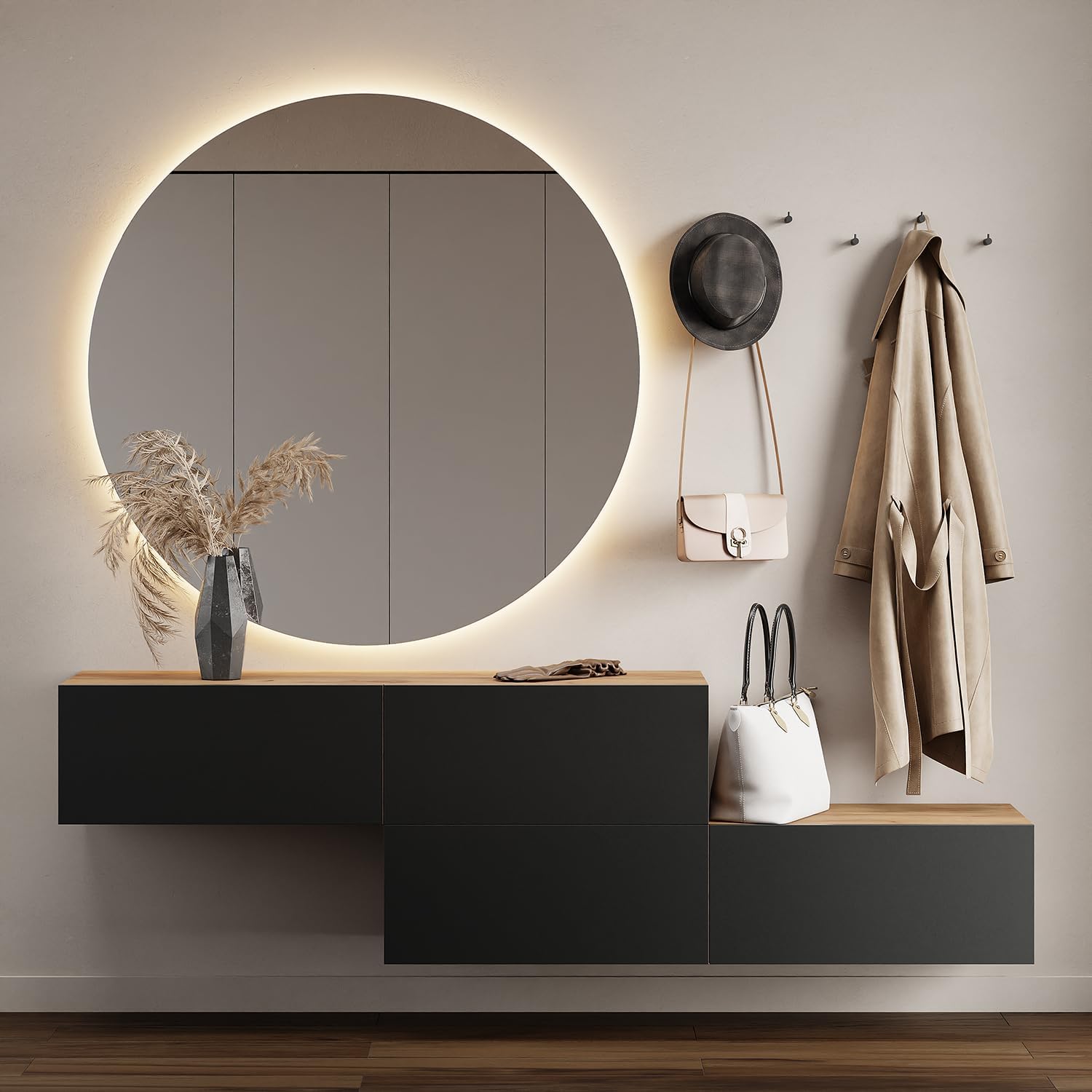Planetmöbel Flur Möbel Garderobe Hängeschrank 2X 140 cm Gold Eiche - Anthrazit, Kompaktgarderobe mit Klappe als Stauraum, Wandgarderobe hängend oder stehend, 37,8T x 140B x 32,5H cm