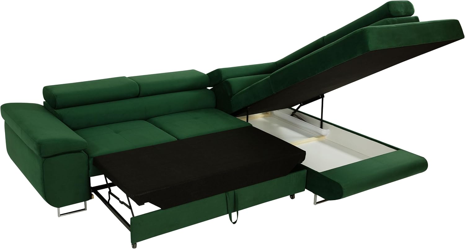 Mirjan24 Torezio Corner Sofa with Bed Box, Adjustable Headrests, Sofa with Sleep Function, Corner Couch for Living Room, Upholstered Corner, L-Shape Couch with Bed Function (Manila 16, Side: Left)