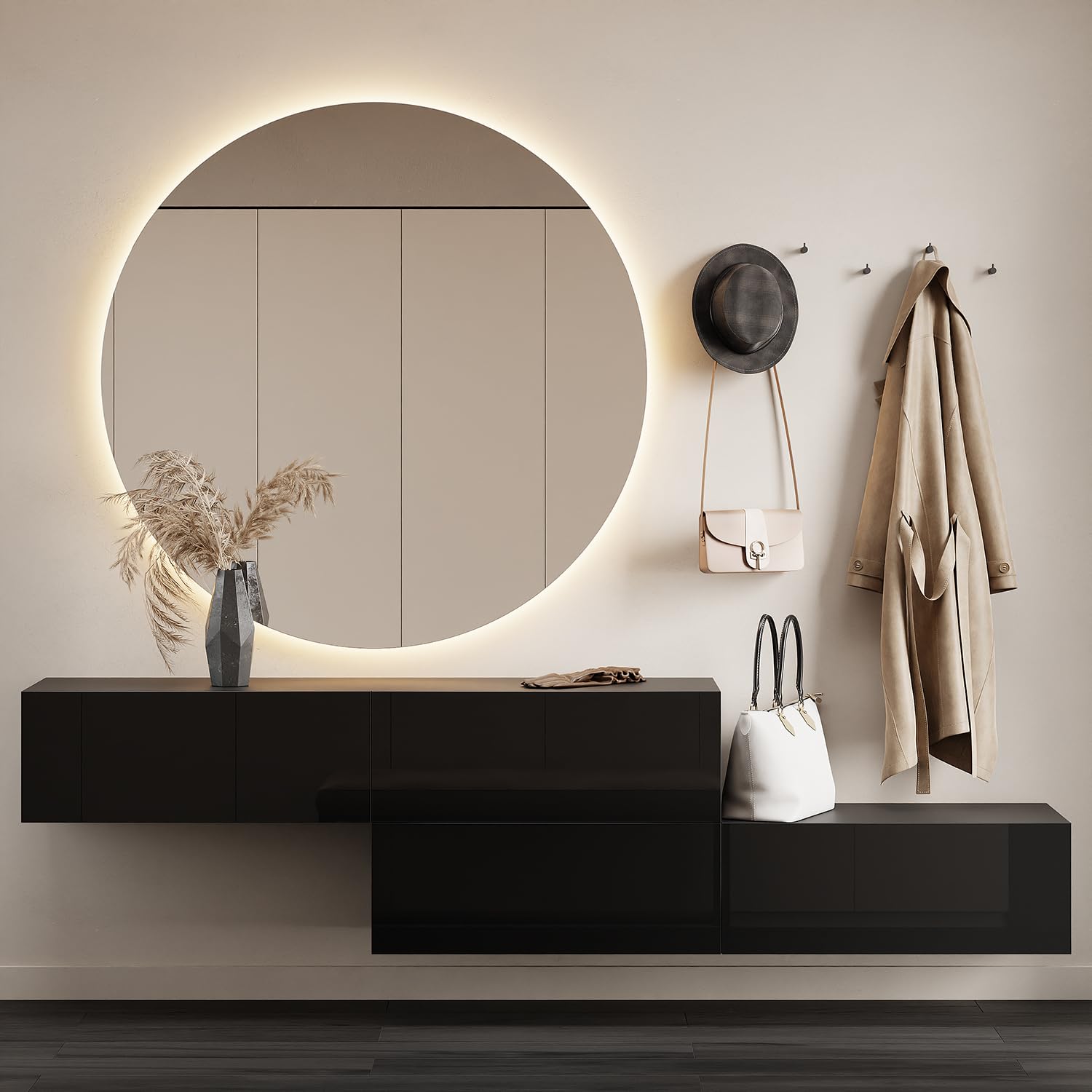 Planetmöbel Flur Möbel Garderobe Hängeschrank 2X 140 cm Gold Eiche - Anthrazit, Kompaktgarderobe mit Klappe als Stauraum, Wandgarderobe hängend oder stehend, 37,8T x 140B x 32,5H cm