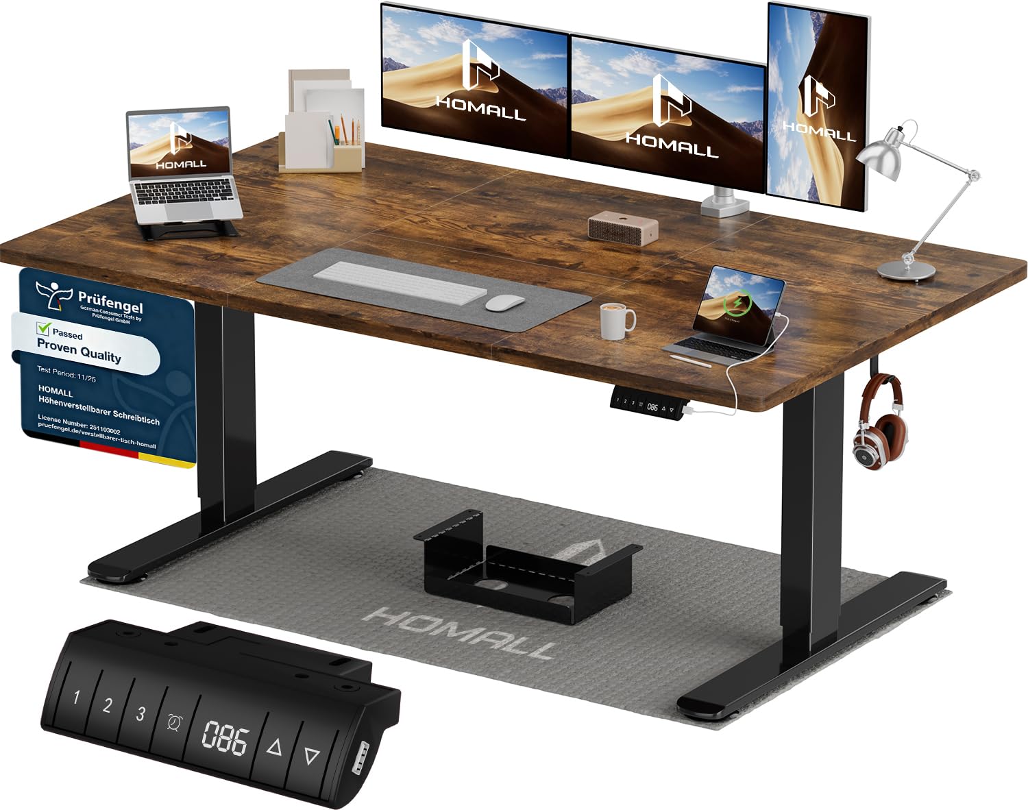 Homall Höhenverstellbarer Schreibtisch 200x80cm mit USB-A Ladeanschluss, Elektrischer Schreibtisch mit Kabel Management Tray, Standing Desk mit 3 Memory Funktion, Computertisch Weiß