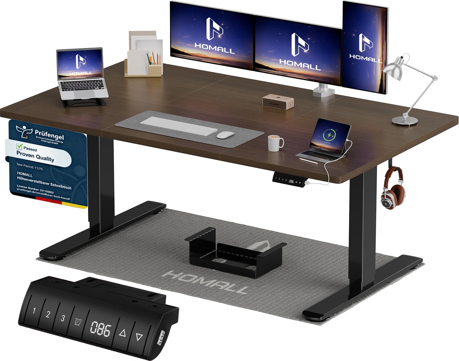 Homall Höhenverstellbarer Schreibtisch 200x80cm mit USB-A Ladeanschluss, Elektrischer Schreibtisch mit Kabel Management Tray, Standing Desk mit 3 Memory Funktion, Computertisch Weiß