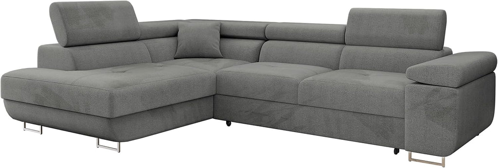Mirjan24 Torezio Corner Sofa with Bed Box, Adjustable Headrests, Sofa with Sleep Function, Corner Couch for Living Room, Upholstered Corner, L-Shape Couch with Bed Function (Manila 16, Side: Left)