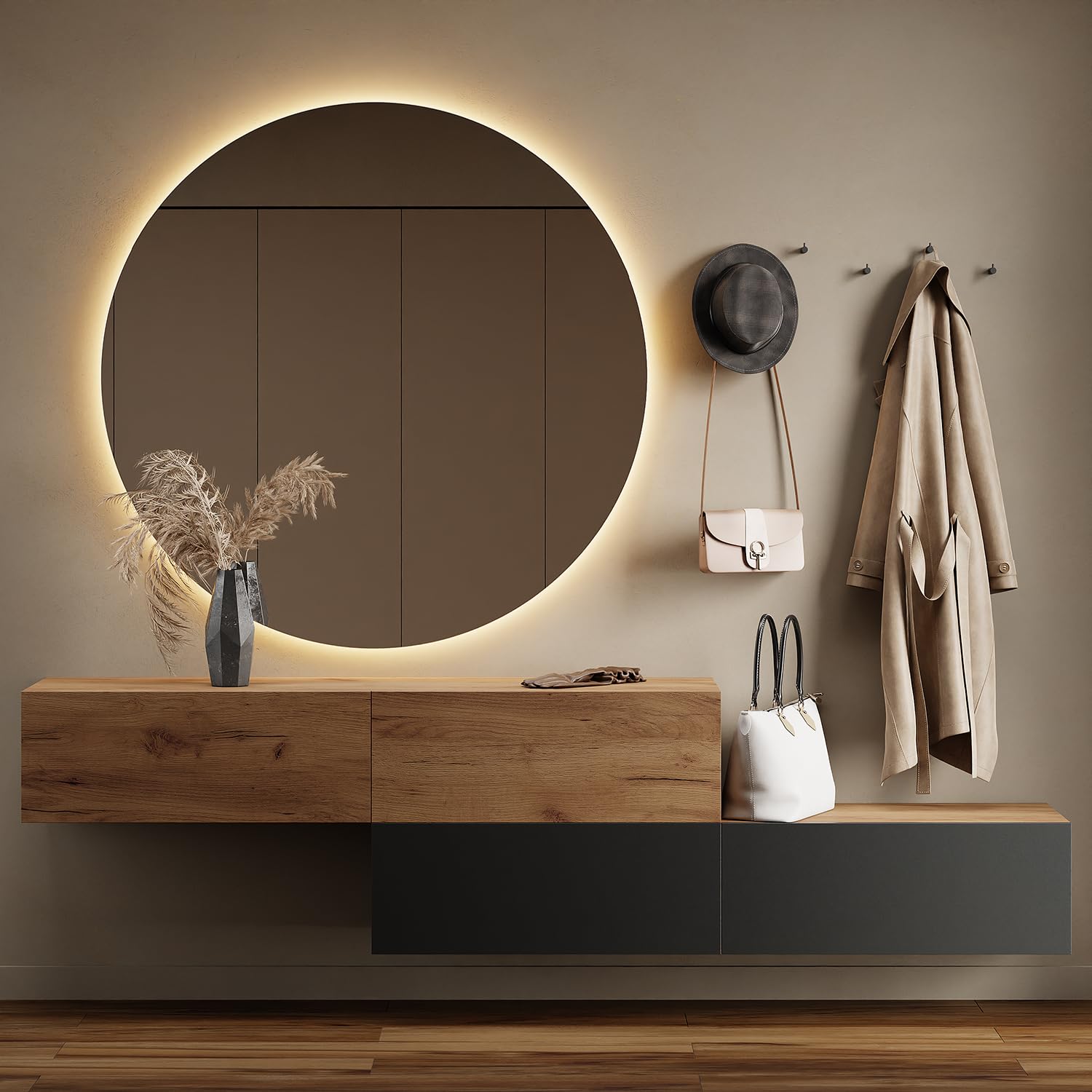 Planetmöbel Flur Möbel Garderobe Hängeschrank 2X 140 cm Gold Eiche - Anthrazit, Kompaktgarderobe mit Klappe als Stauraum, Wandgarderobe hängend oder stehend, 37,8T x 140B x 32,5H cm