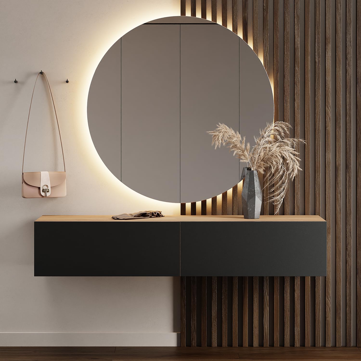Planetmöbel Flur Möbel Garderobe Hängeschrank 2X 140 cm Gold Eiche - Anthrazit, Kompaktgarderobe mit Klappe als Stauraum, Wandgarderobe hängend oder stehend, 37,8T x 140B x 32,5H cm