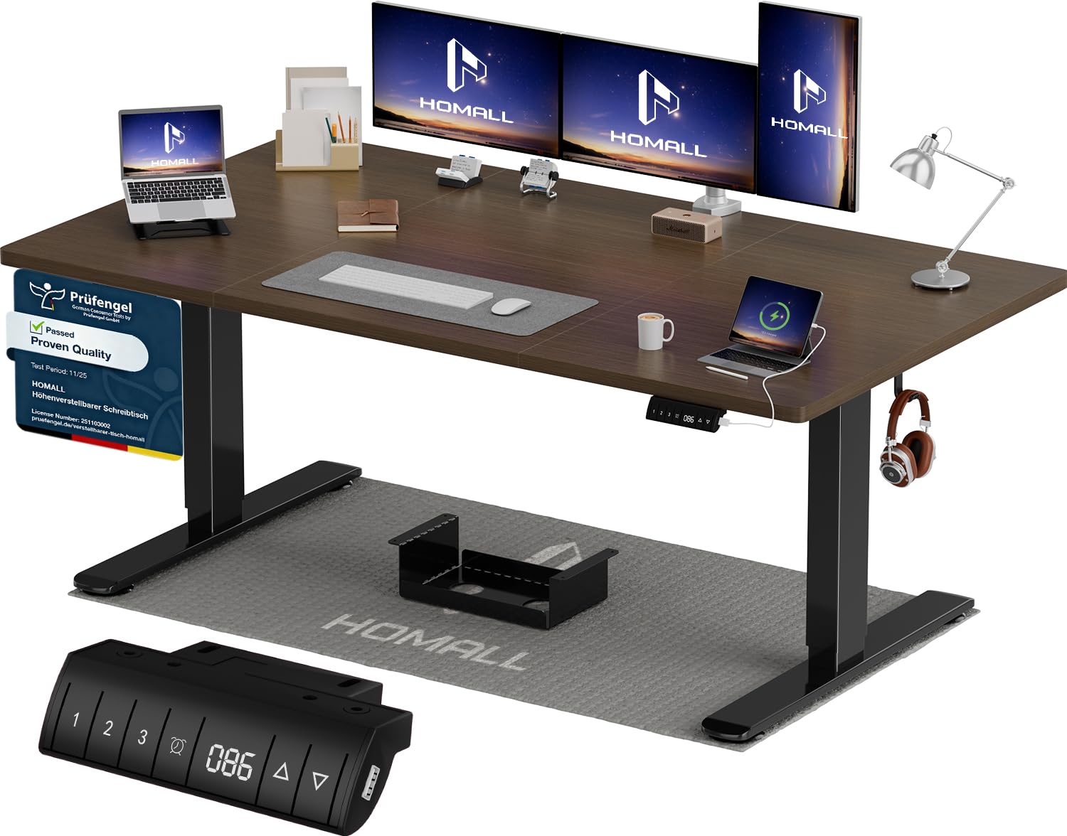 Homall Höhenverstellbarer Schreibtisch 200x80cm mit USB-A Ladeanschluss, Elektrischer Schreibtisch mit Kabel Management Tray, Standing Desk mit 3 Memory Funktion, Computertisch Weiß