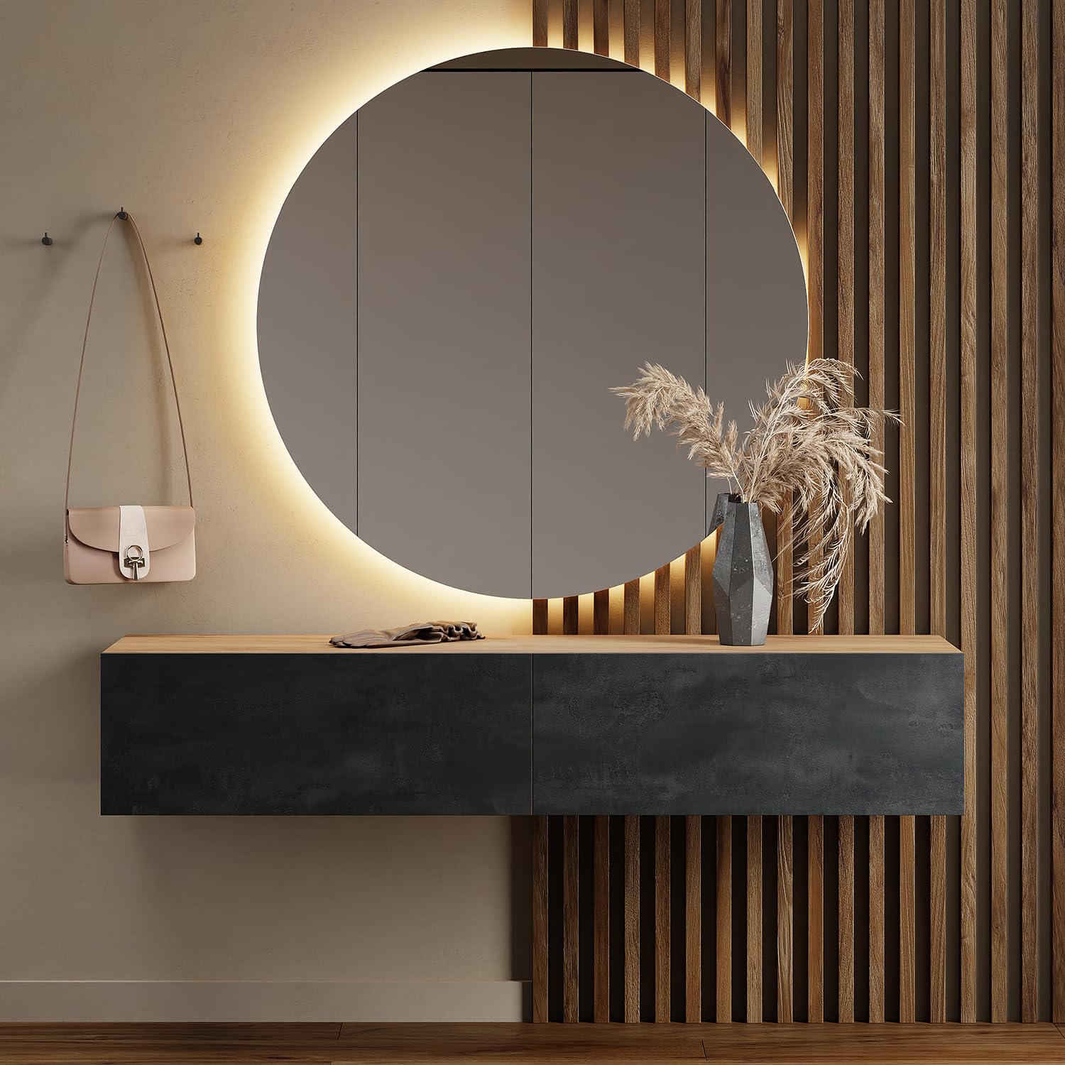Planetmöbel Flur Möbel Garderobe Hängeschrank 2X 140 cm Gold Eiche - Anthrazit, Kompaktgarderobe mit Klappe als Stauraum, Wandgarderobe hängend oder stehend, 37,8T x 140B x 32,5H cm