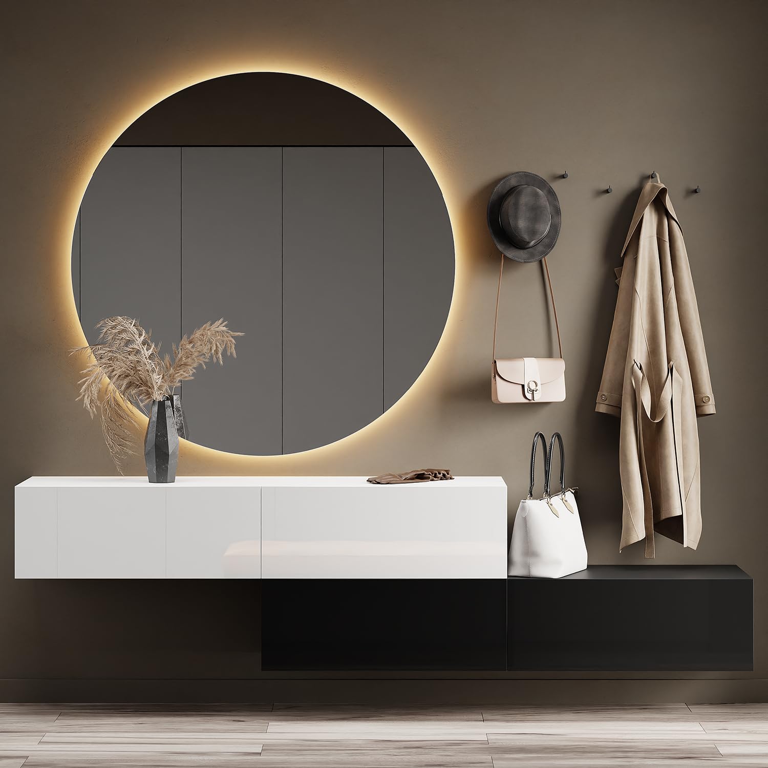 Planetmöbel Flur Möbel Garderobe Hängeschrank 2X 140 cm Gold Eiche - Anthrazit, Kompaktgarderobe mit Klappe als Stauraum, Wandgarderobe hängend oder stehend, 37,8T x 140B x 32,5H cm