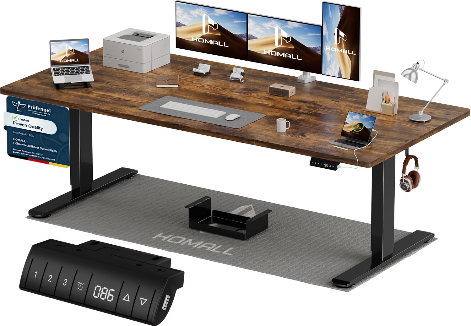Homall Höhenverstellbarer Schreibtisch 200x80cm mit USB-A Ladeanschluss, Elektrischer Schreibtisch mit Kabel Management Tray, Standing Desk mit 3 Memory Funktion, Computertisch Weiß