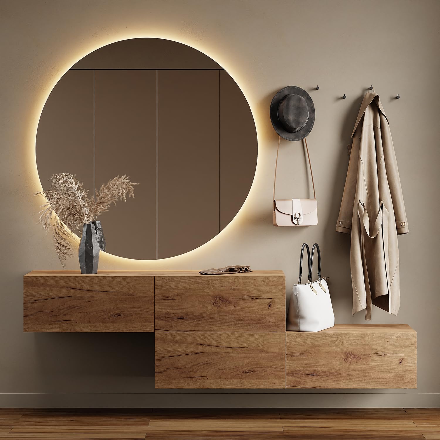 Planetmöbel Flur Möbel Garderobe Hängeschrank 2X 140 cm Gold Eiche - Anthrazit, Kompaktgarderobe mit Klappe als Stauraum, Wandgarderobe hängend oder stehend, 37,8T x 140B x 32,5H cm