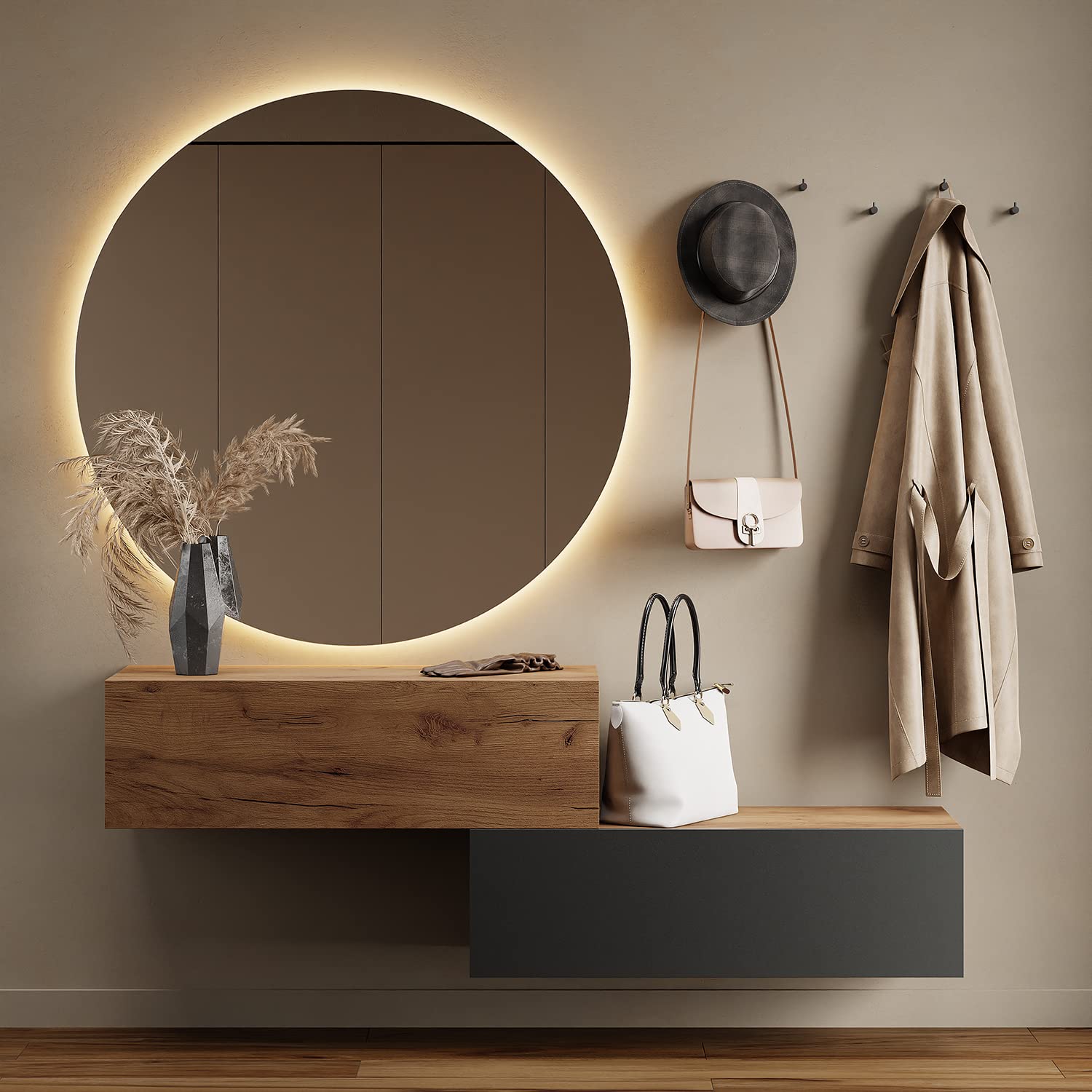 Planetmöbel Flur Möbel Garderobe Hängeschrank 2X 140 cm Gold Eiche - Anthrazit, Kompaktgarderobe mit Klappe als Stauraum, Wandgarderobe hängend oder stehend, 37,8T x 140B x 32,5H cm