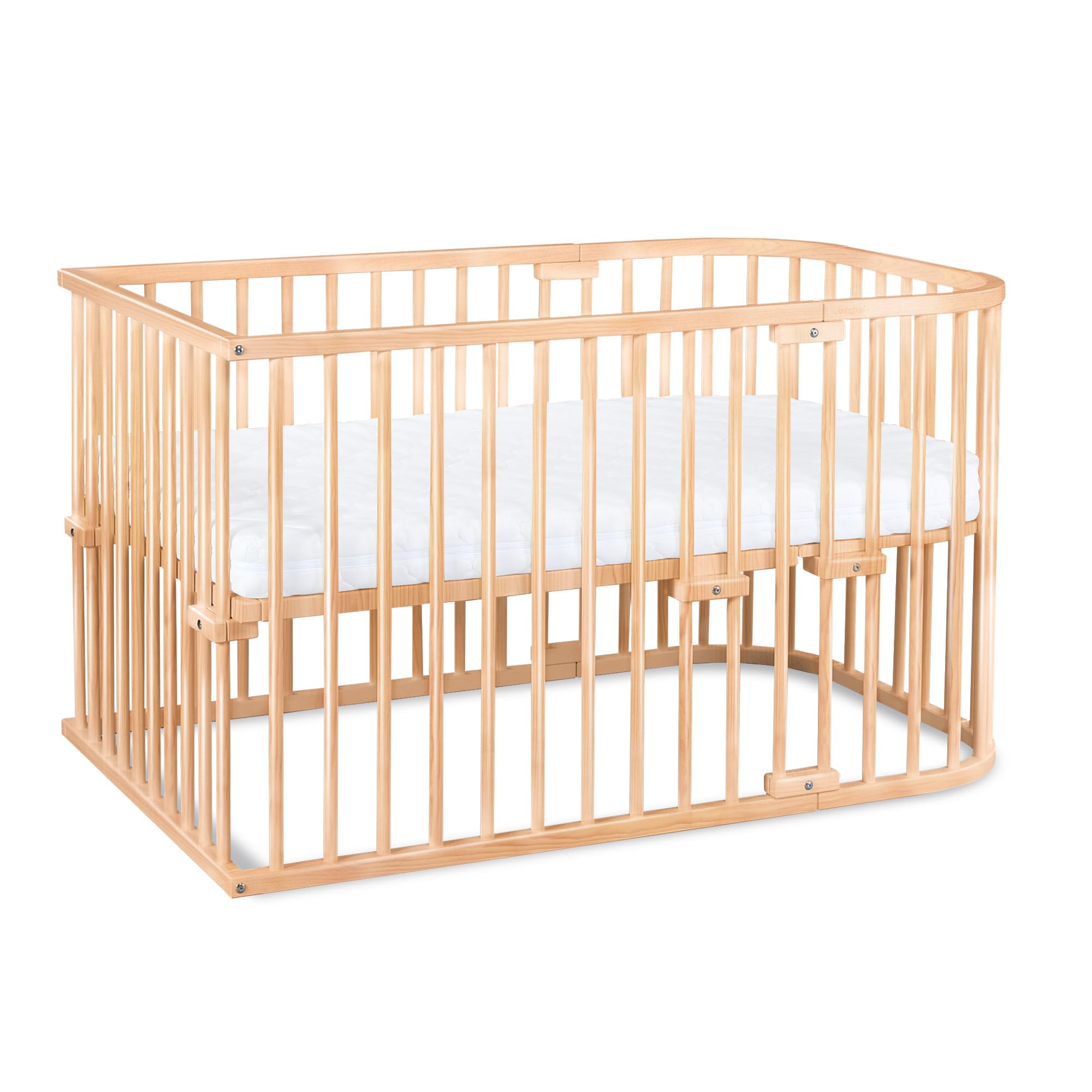 babybay Original Beistellbett aus massivem Buchenholz / kompakt & verwandelbar / Kinderbett Höhe stufenlos verstellbar & umweltfreundlich / mitwachsendes Babybett (weiß lackiert) / inkl. Matratze