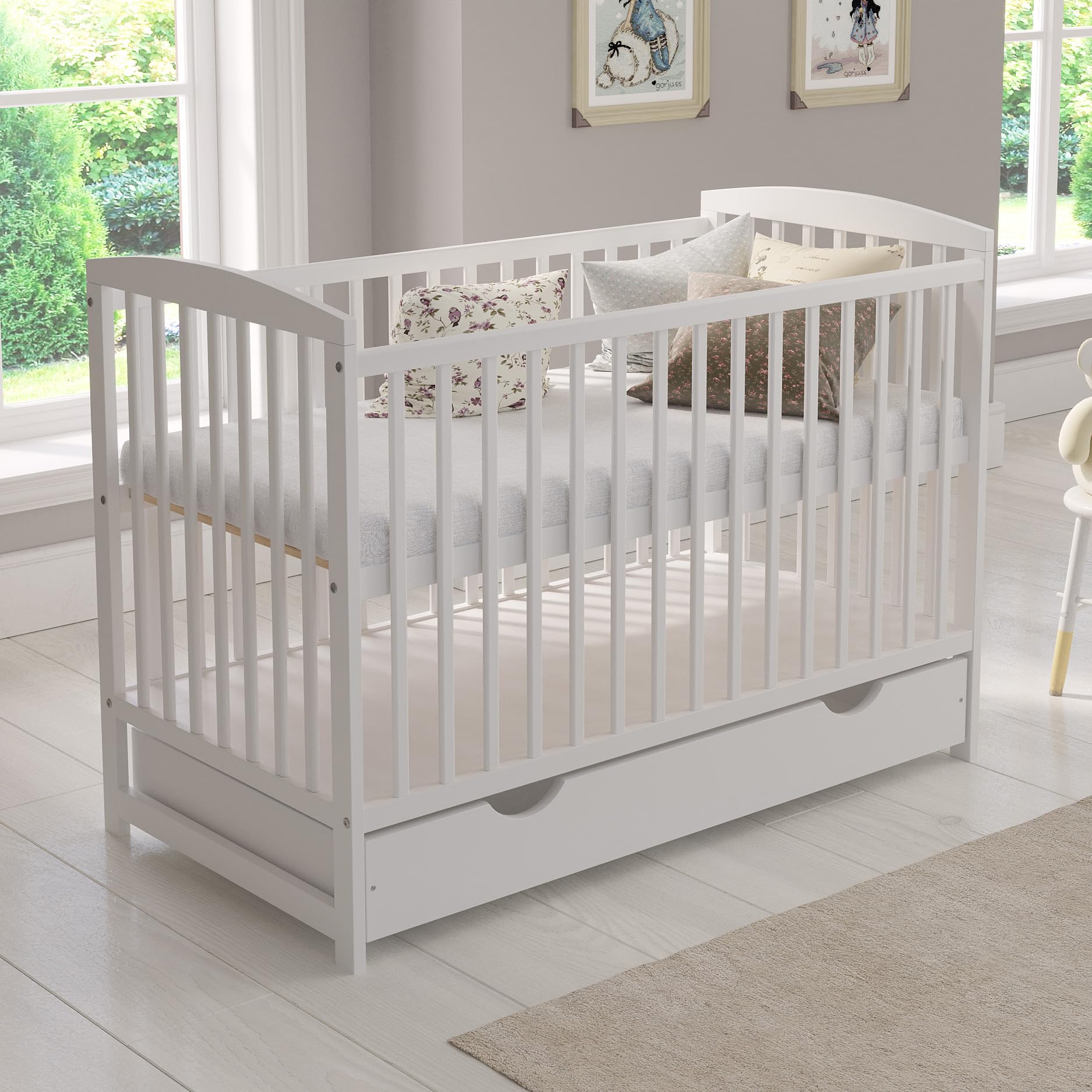 Love For Sleep Babybett Beistellbett 120x60cm mit Schaumstoffmatratze Grau Jacob Kinderbett Baby Bett Holz - Kinderbett Babybett, Mitwachsend Gitterbett Baby Bed