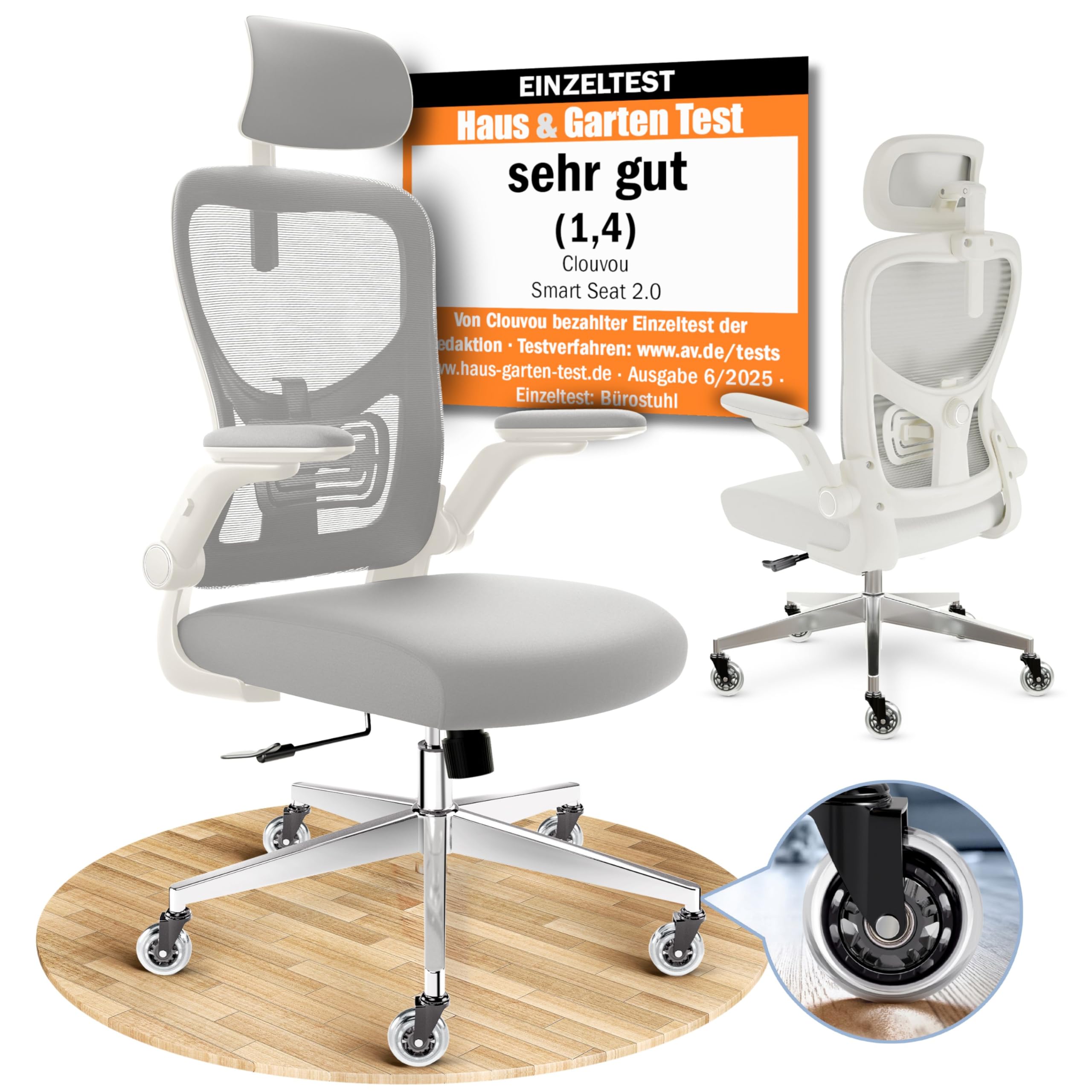 CLOUVOU BrightSeat Bürostuhl Ergonomisch [TESTSIEGER] Schreibtischstuhl 100% individuell einstellbar | Büro Stuhl & Gaming Stuhl | Computerstuhl Home Office Chair Ergonomic | Drehstuhl 150 kg