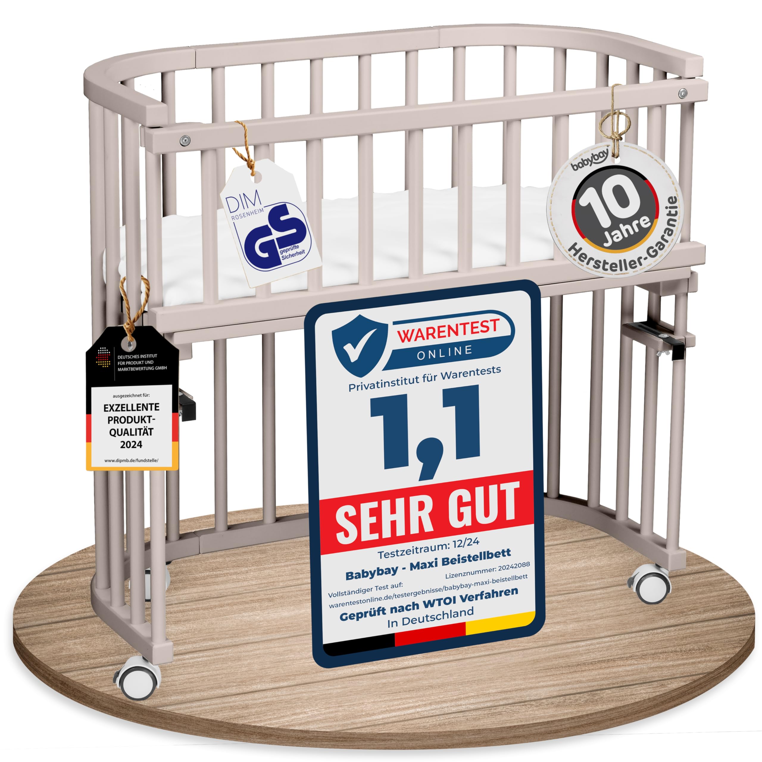 babybay Original Beistellbett aus massivem Buchenholz / kompakt & verwandelbar / Kinderbett Höhe stufenlos verstellbar & umweltfreundlich / mitwachsendes Babybett (weiß lackiert) / inkl. Matratze