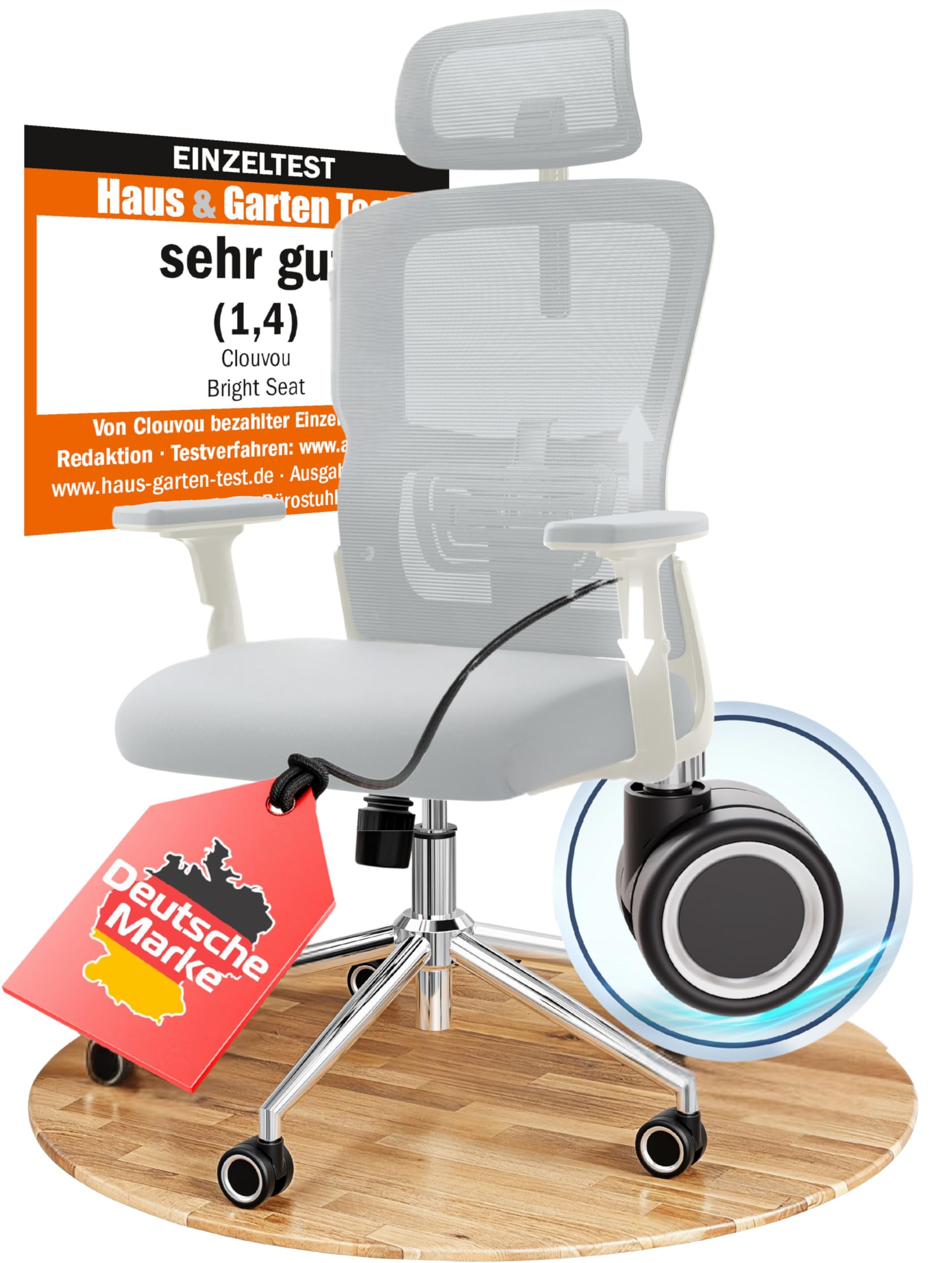 CLOUVOU BrightSeat Bürostuhl Ergonomisch [TESTSIEGER] Schreibtischstuhl 100% individuell einstellbar | Büro Stuhl & Gaming Stuhl | Computerstuhl Home Office Chair Ergonomic | Drehstuhl 150 kg