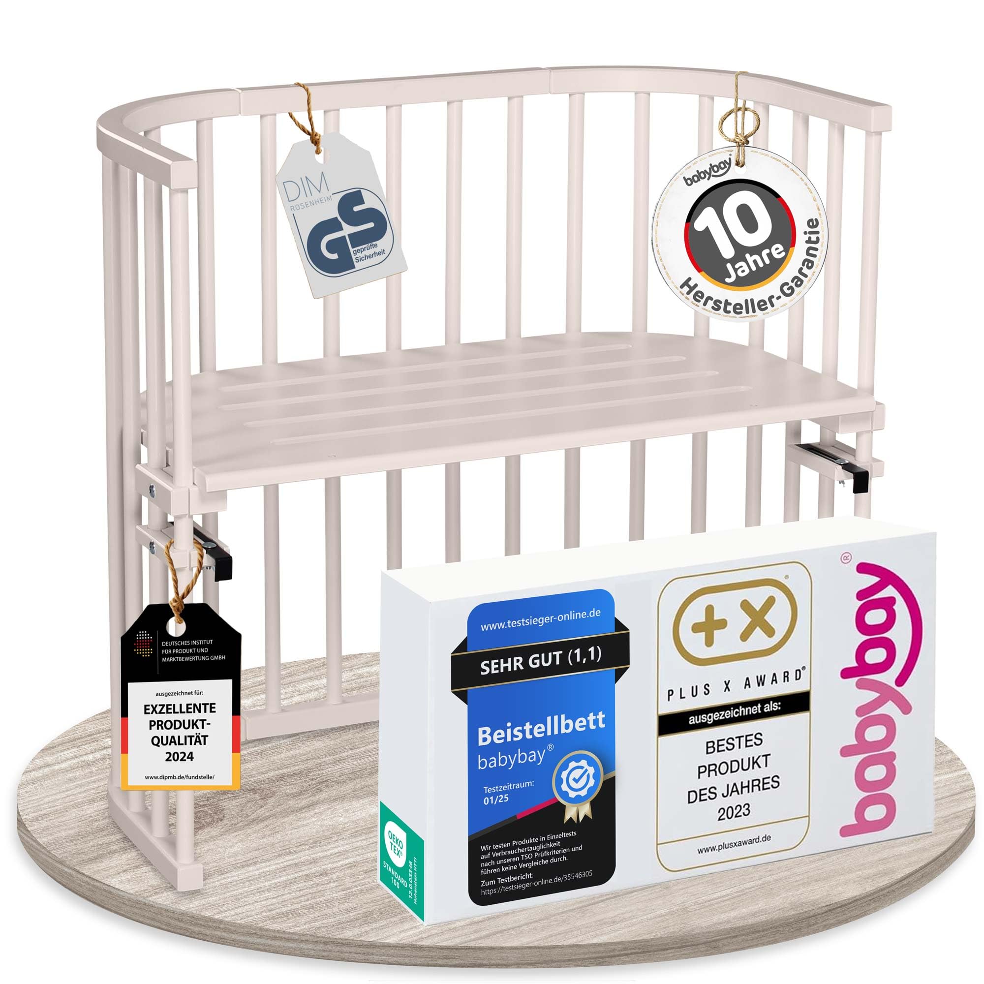 babybay Original Beistellbett aus massivem Buchenholz / kompakt & verwandelbar / Kinderbett Höhe stufenlos verstellbar & umweltfreundlich / mitwachsendes Babybett (weiß lackiert) / inkl. Matratze