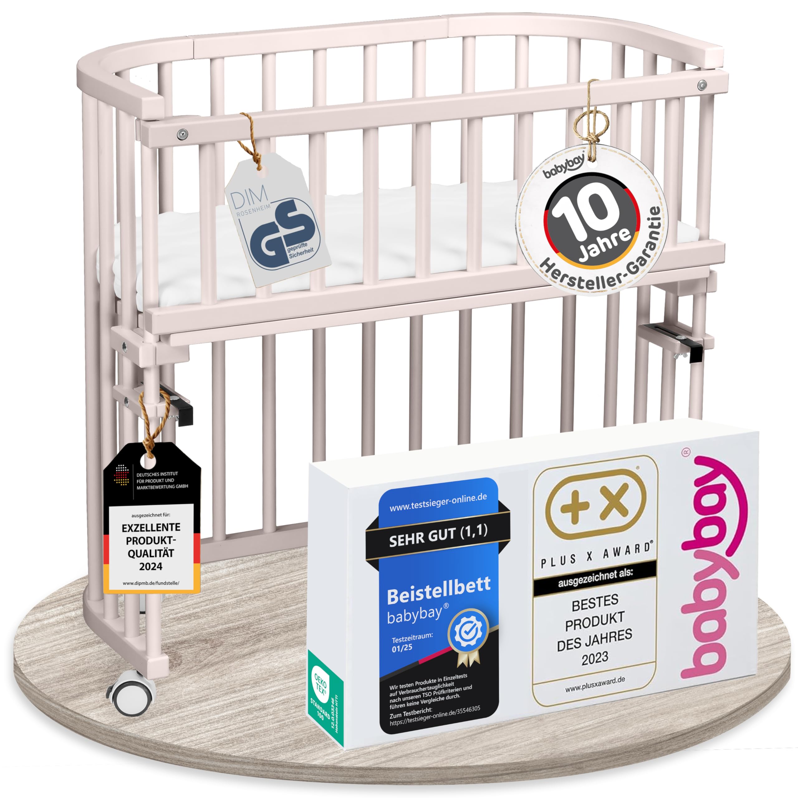 babybay Original Beistellbett aus massivem Buchenholz / kompakt & verwandelbar / Kinderbett Höhe stufenlos verstellbar & umweltfreundlich / mitwachsendes Babybett (weiß lackiert) / inkl. Matratze