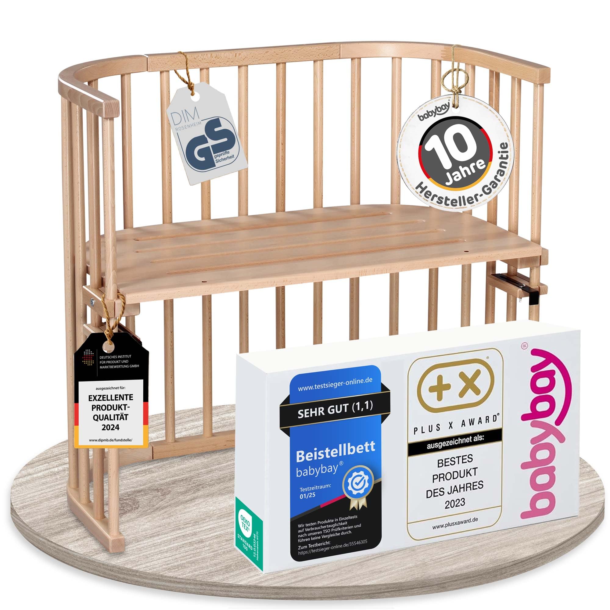 babybay Original Beistellbett aus massivem Buchenholz / kompakt & verwandelbar / Kinderbett Höhe stufenlos verstellbar & umweltfreundlich / mitwachsendes Babybett (weiß lackiert) / inkl. Matratze