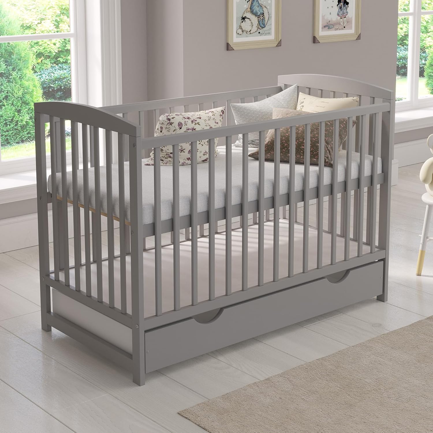 Love For Sleep Babybett Beistellbett 120x60cm mit Schaumstoffmatratze Grau Jacob Kinderbett Baby Bett Holz - Kinderbett Babybett, Mitwachsend Gitterbett Baby Bed