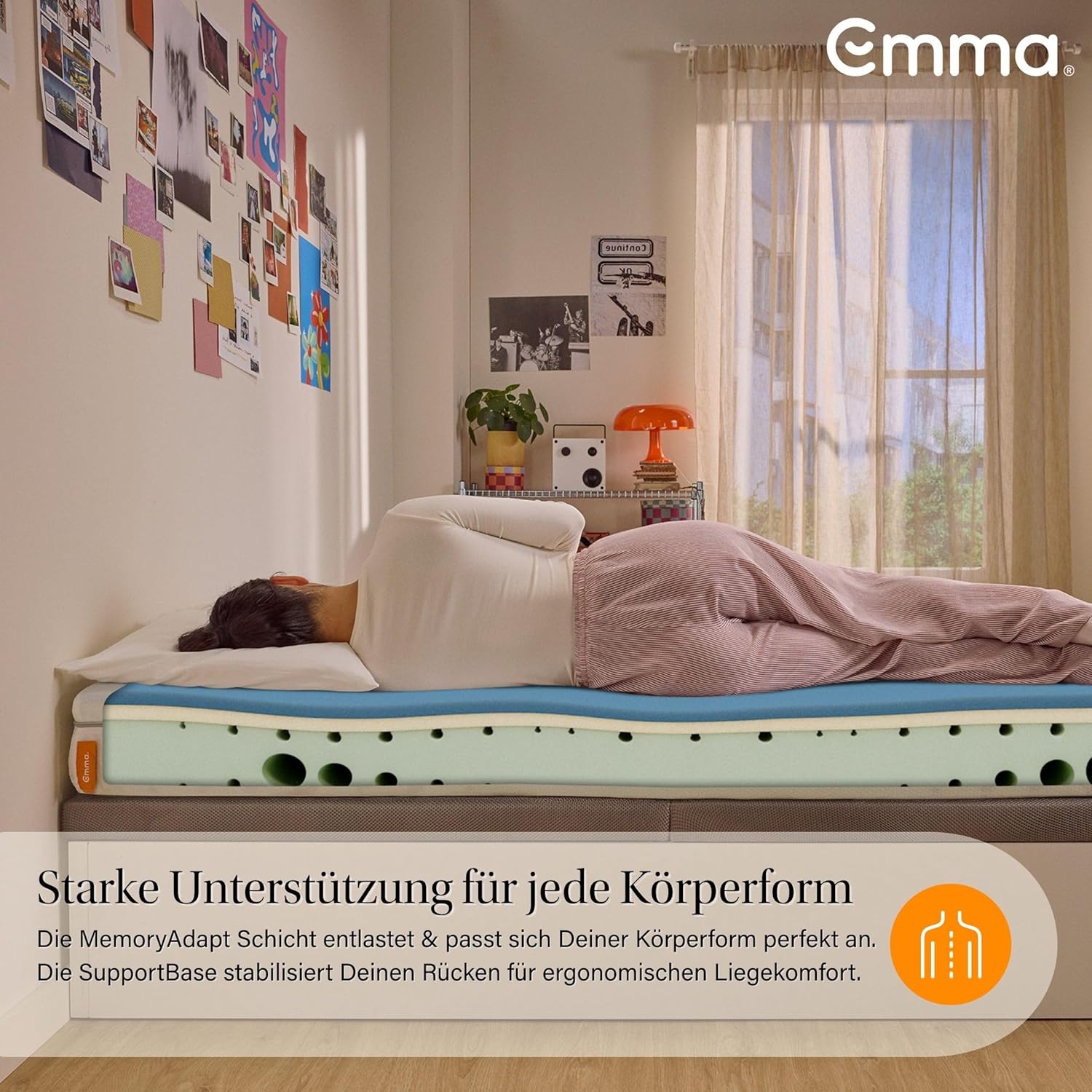 Emma One+ Matratze 140x200 H2 Mittelfest – Kühlende & atmungsaktive 3-Zonen-Schaummatratze – Ergonomisch, Klimaregulierend & Waschbarer Bezug – Für alle Schlafpositionen geeignet
