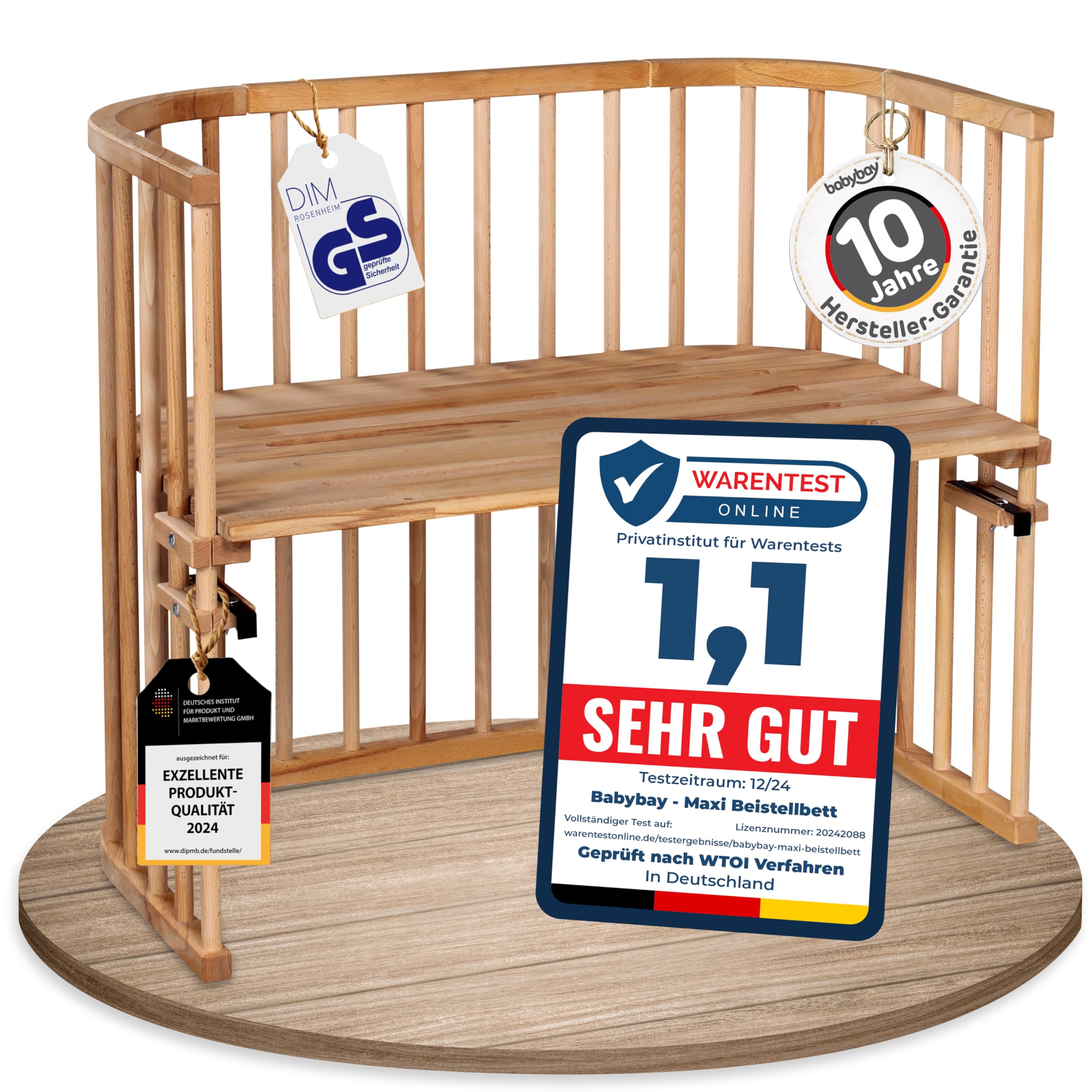 babybay Original Beistellbett aus massivem Buchenholz / kompakt & verwandelbar / Kinderbett Höhe stufenlos verstellbar & umweltfreundlich / mitwachsendes Babybett (weiß lackiert) / inkl. Matratze